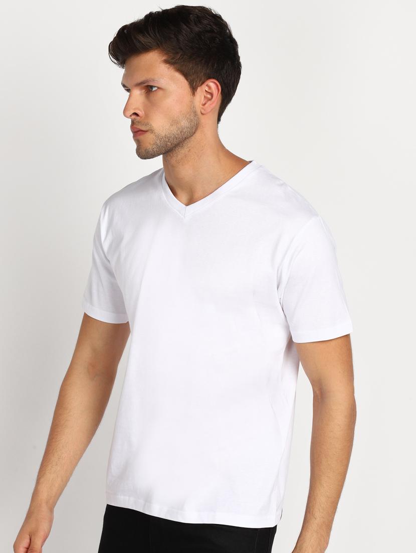 white v neck solid t-shirt - 18053716 - Standard Image - 1
