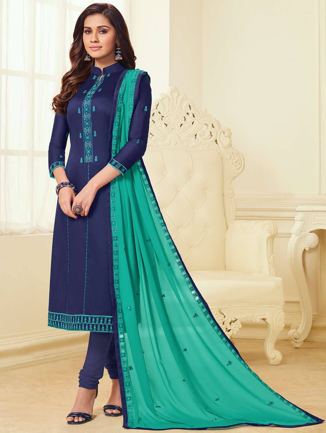 blue silk semistitched suit
