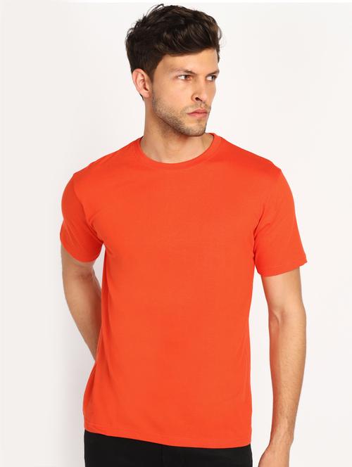orange round neck solid t-shirt - 18054116 - Standard Image - 0