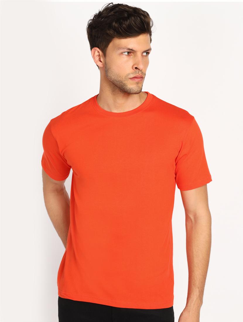 orange round neck solid t-shirt - 18054116 - Zoom Image - 0