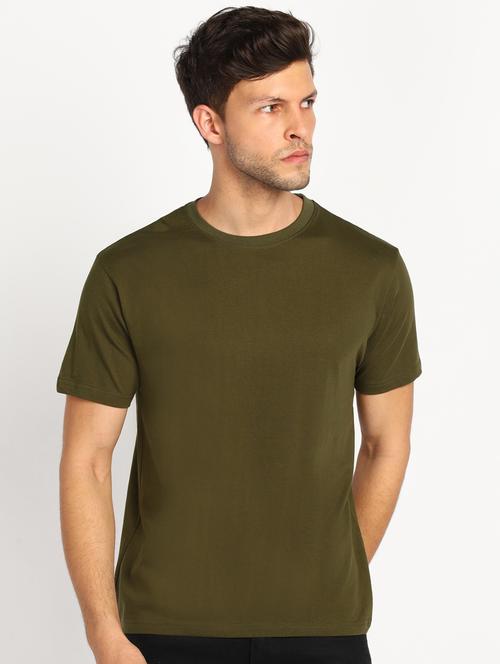 olive green round neck solid t-shirt  - 18054118 -  Standard Image - 0