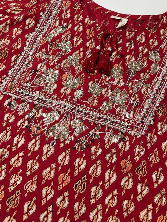 red cotton kurta palazzo  set - 18054216 -  Standard Image - 1