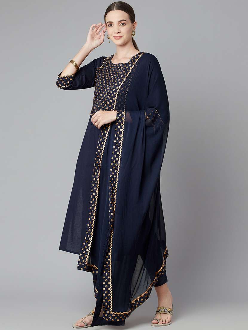 blue cotton kurta pant set - 18054219 - Standard Image - 1