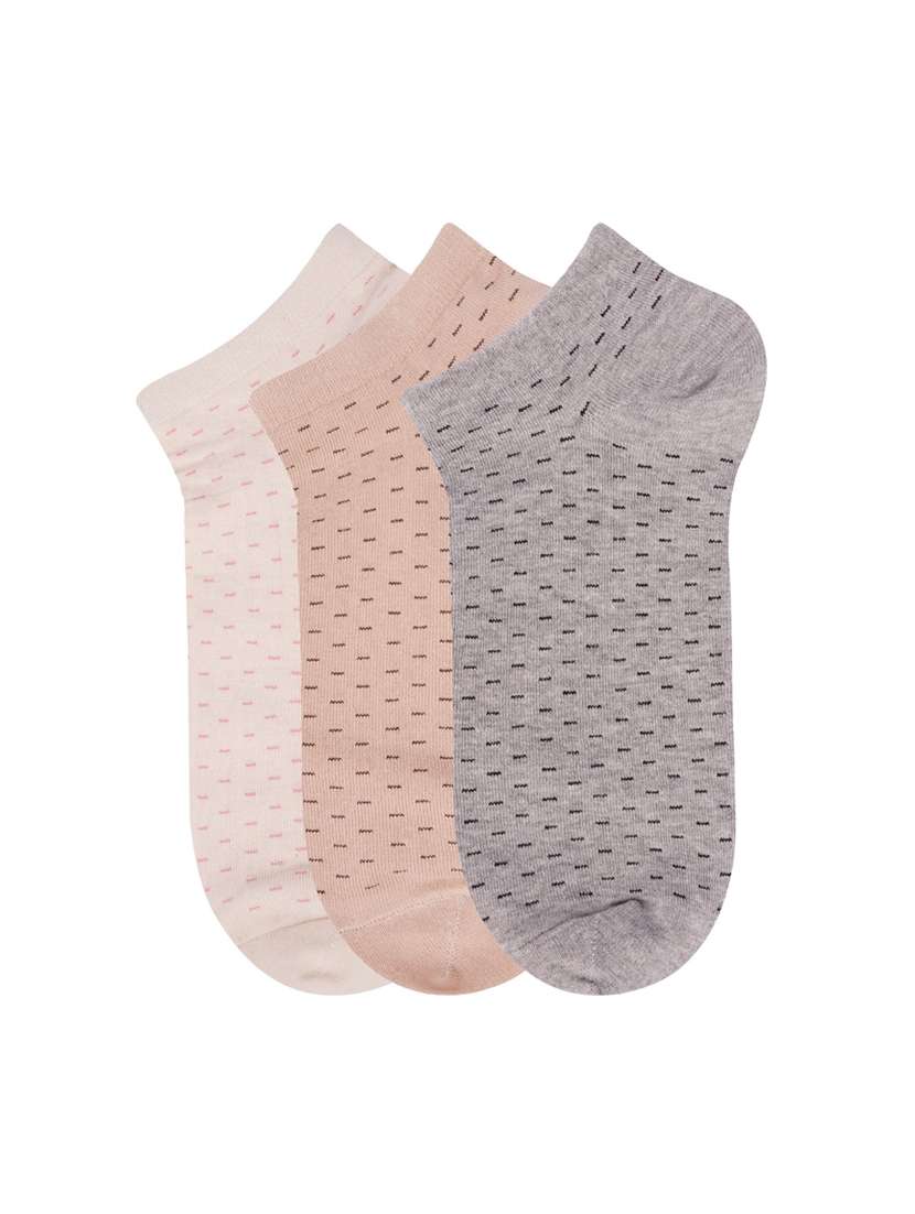  low ankle length diamond printed cotton socks (pack of 3) - 18054715 -  Standard Image - 1