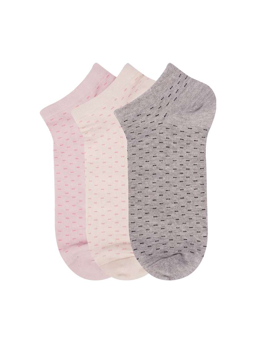 low ankle length dotted lines cotton socks (pack of 3) - 18054717 - Standard Image - 1