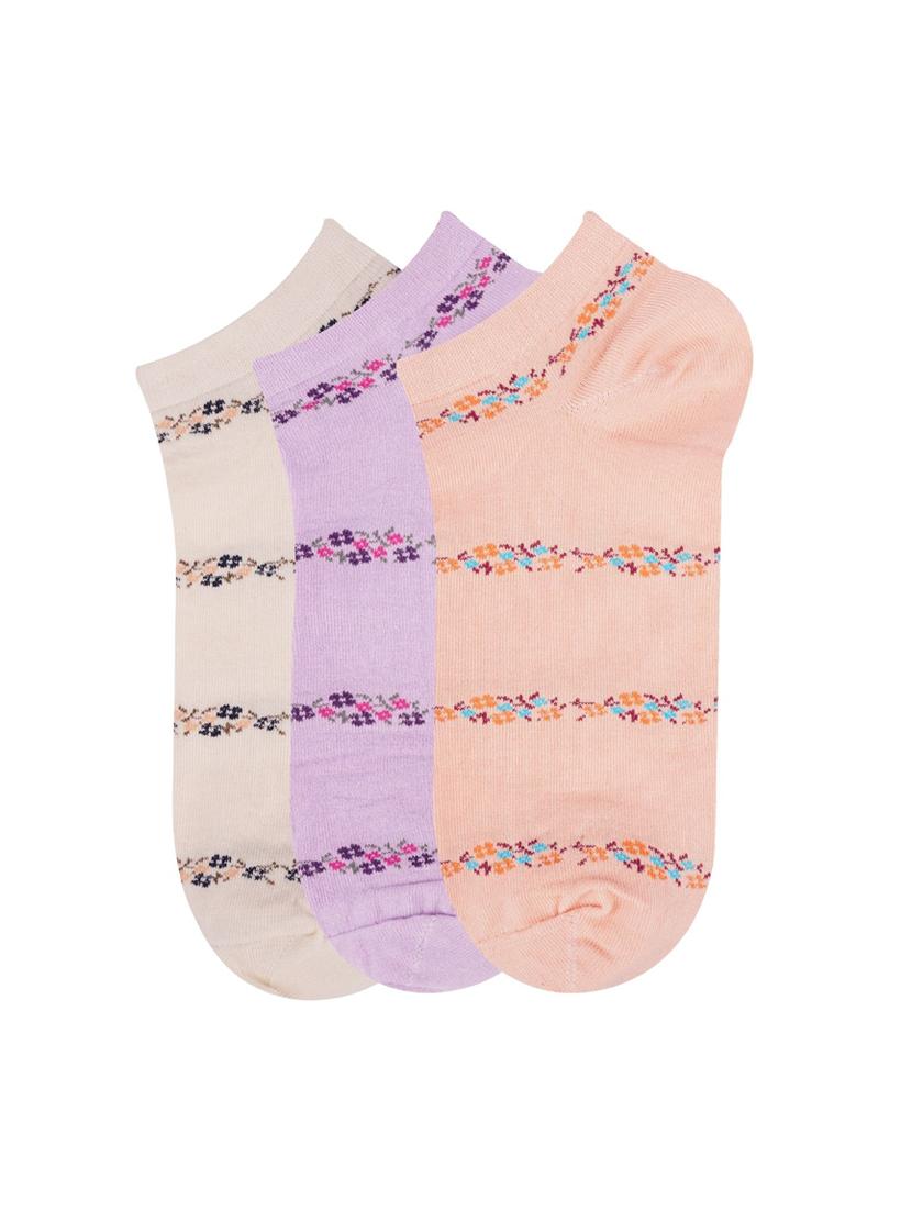 low ankle length floral pattern cotton socks (pack of 3) - 18054719 - Standard Image - 1