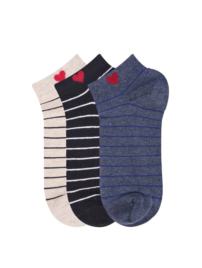 low ankle length stripes pattern cotton socks (pack of 3) - 18054727 - Standard Image - 1