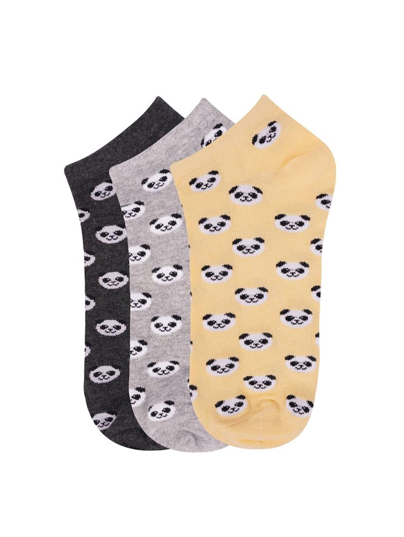 low ankle length panda pattern cotton socks (pack of 3) - 18054735 - Standard Image - 1