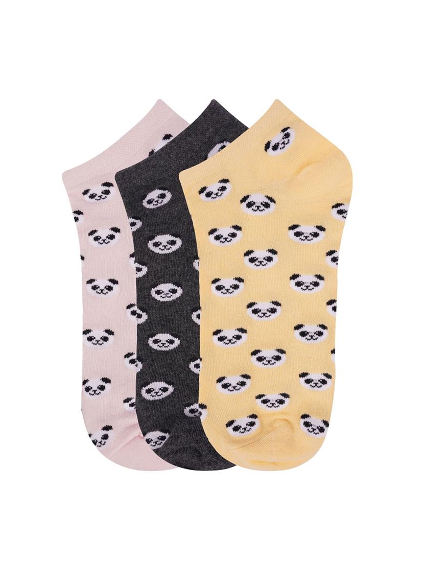 low ankle length panda pattern cotton socks (pack of 3) - 18054737 - Standard Image - 1