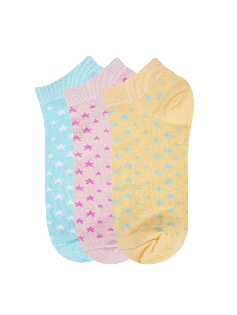 low ankle length star pattern cotton socks (pack of 3) - 18054739 - Standard Image - 1