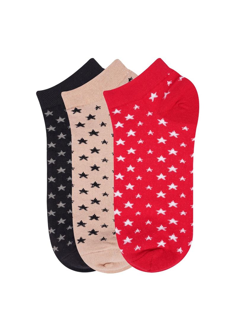 low ankle length star pattern cotton socks (pack of 3) - 18054740 - Standard Image - 1