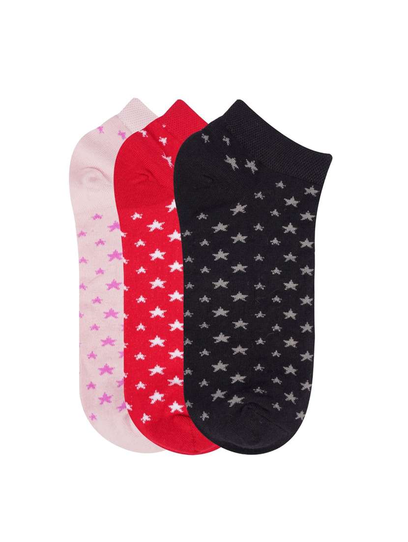 low ankle length star pattern cotton socks (pack of 3) - 18054742 -  Standard Image - 1