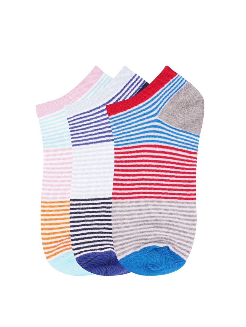 low ankle length colored stripes cotton socks (pack of 3) - 18054743 - Standard Image - 1