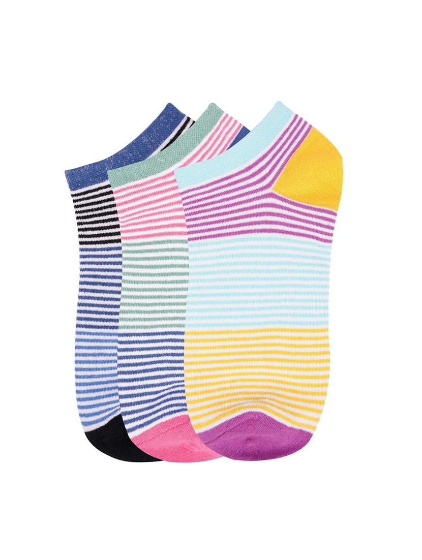 low ankle length colored stripes cotton socks (pack of 3) - 18054744 -  Standard Image - 1
