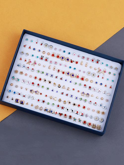 stud earring elegant multicolor multi designee set of 100 earrings - 18054752 -  Standard Image - 0