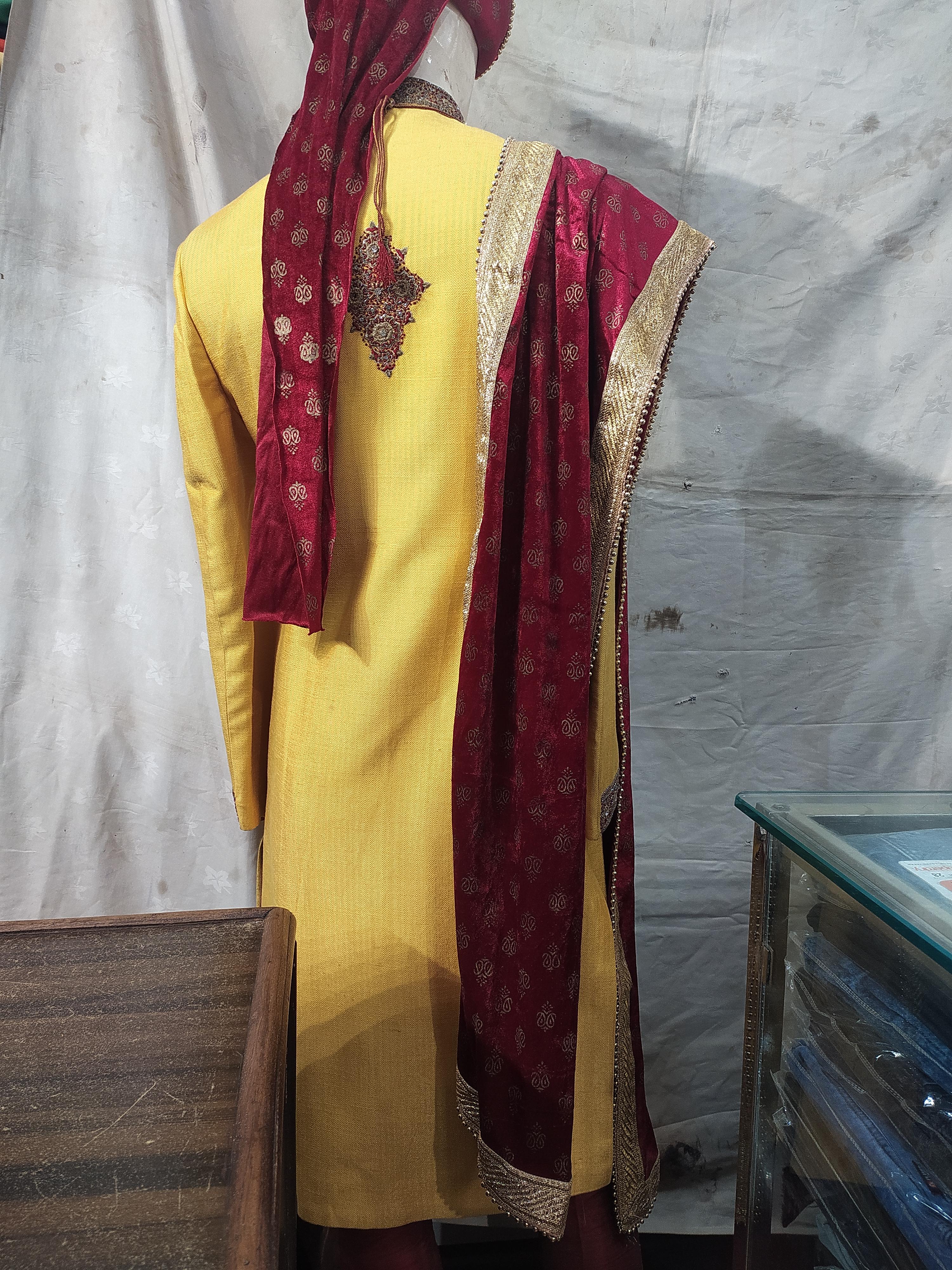 yellow sherwani - 18055081 - Standard Image - 1