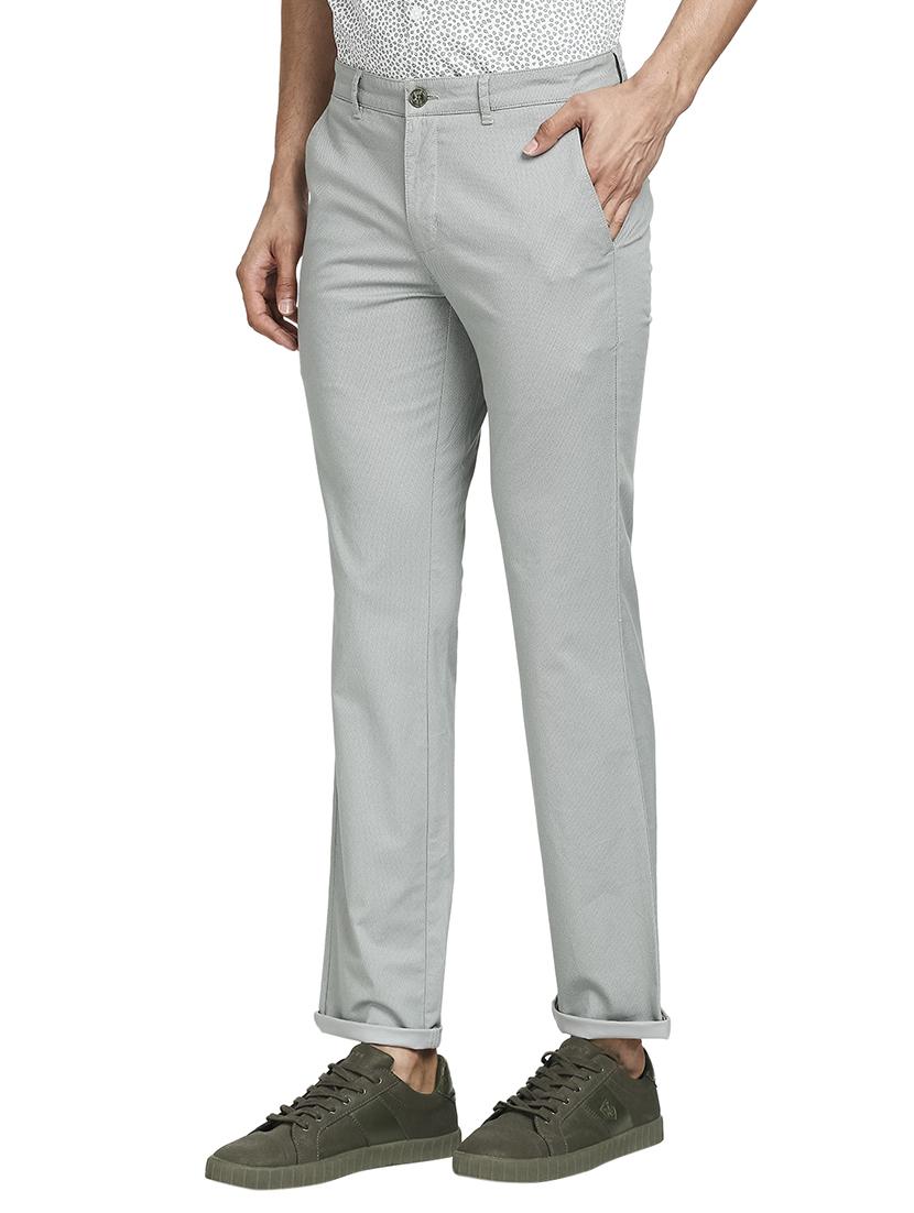 grey solid flat front casual trouser - 18055647 -  Standard Image - 1