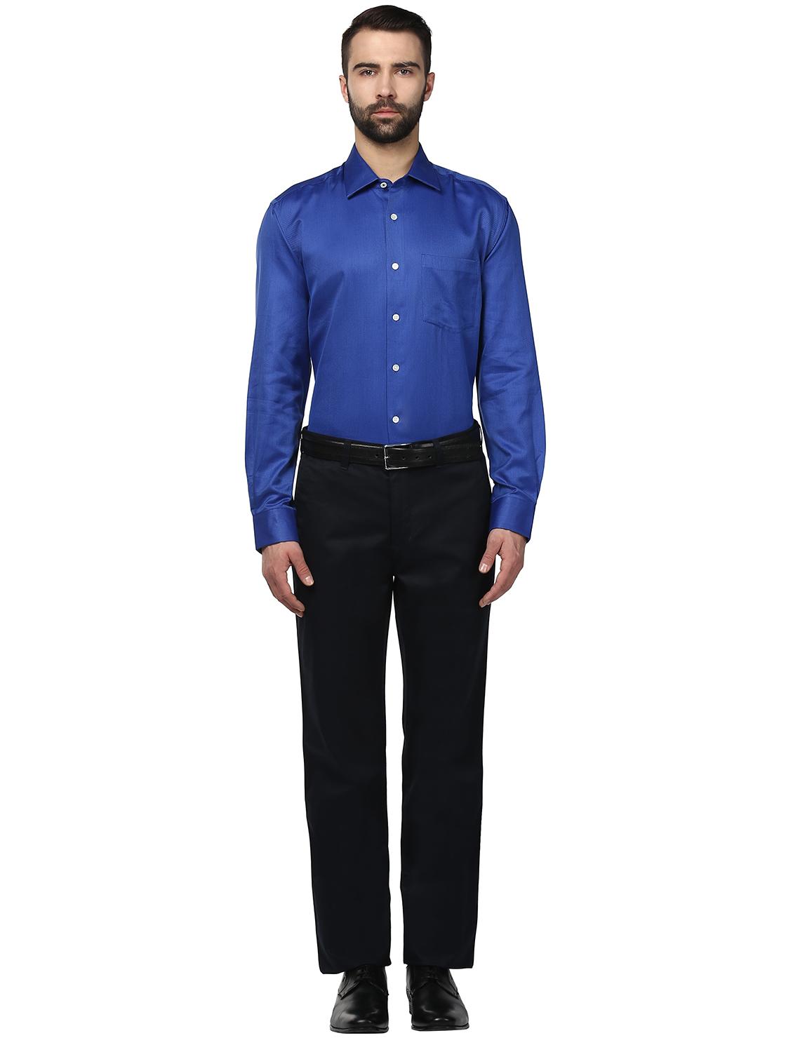 blue solid flat front casual trouser - 18055652 - Standard Image - 4