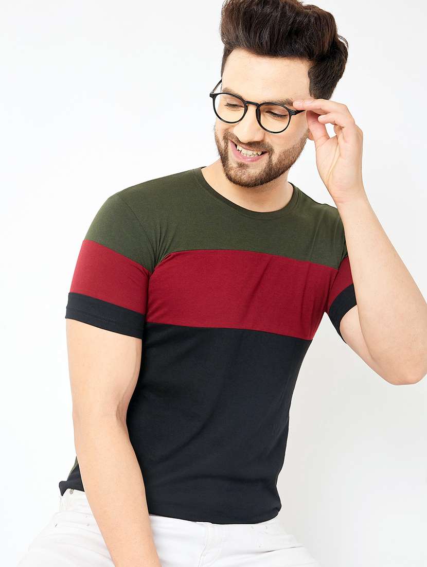 black crew-neck color-block t-shirt - 18056196 -  Standard Image - 1