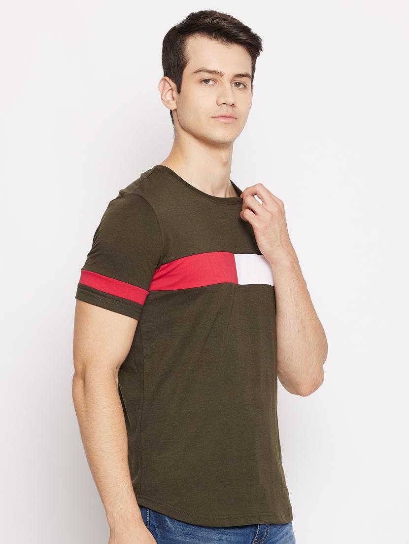 olive color block t-shirt - 18056225 - Standard Image - 1