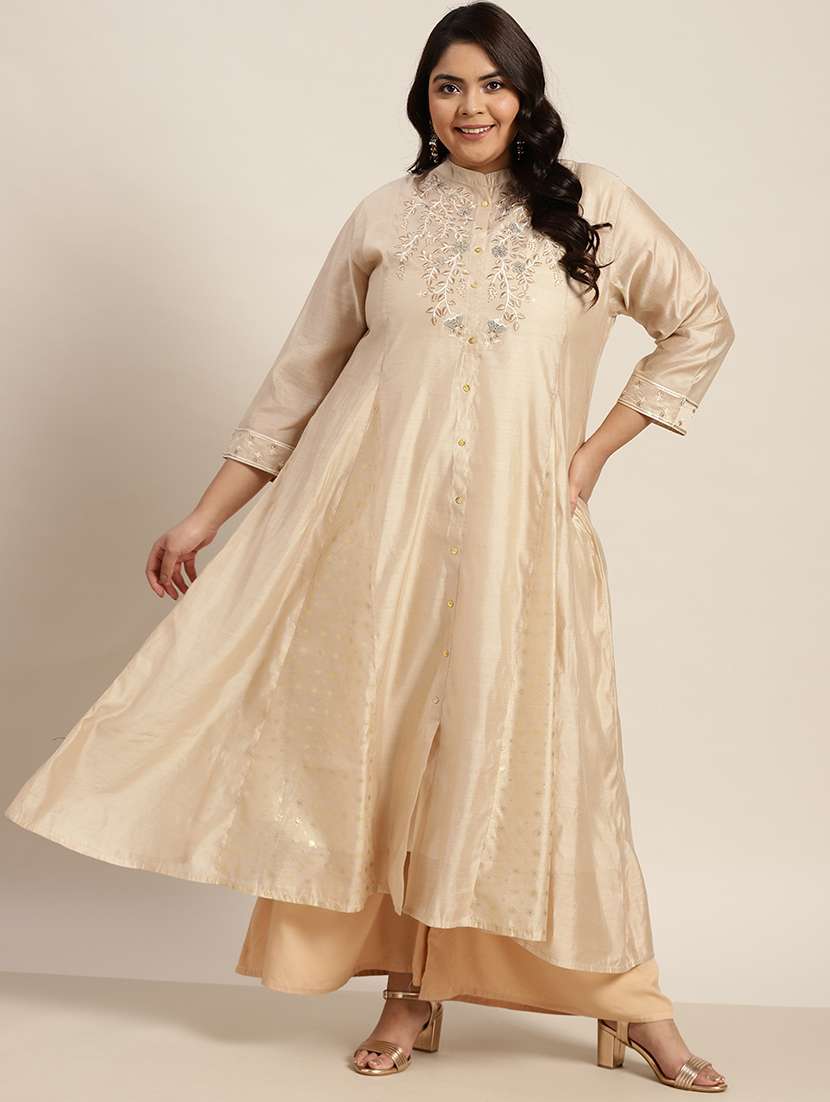 beige chanderi anarkali kurta