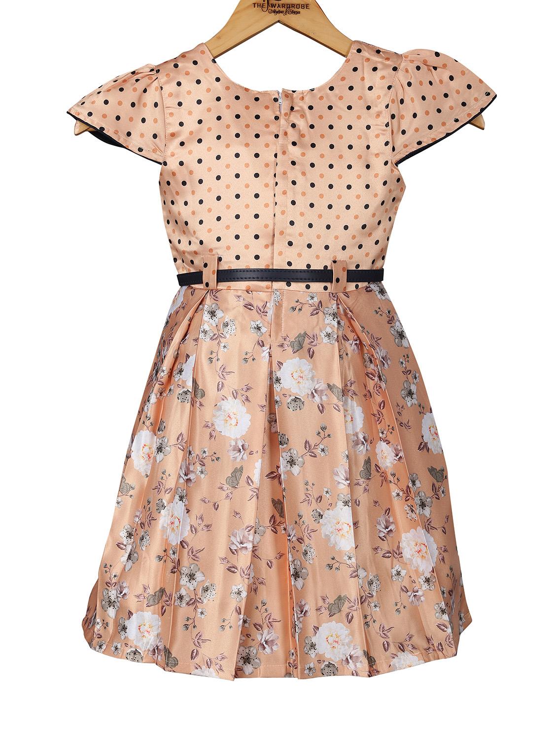 beige floral flared frock - 18058487 - Standard Image - 1