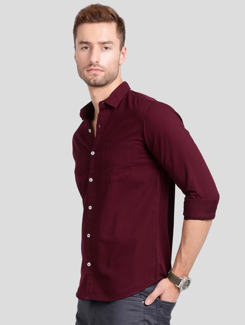 maroon solid casual shirt - 18058810 - Standard Image - 1