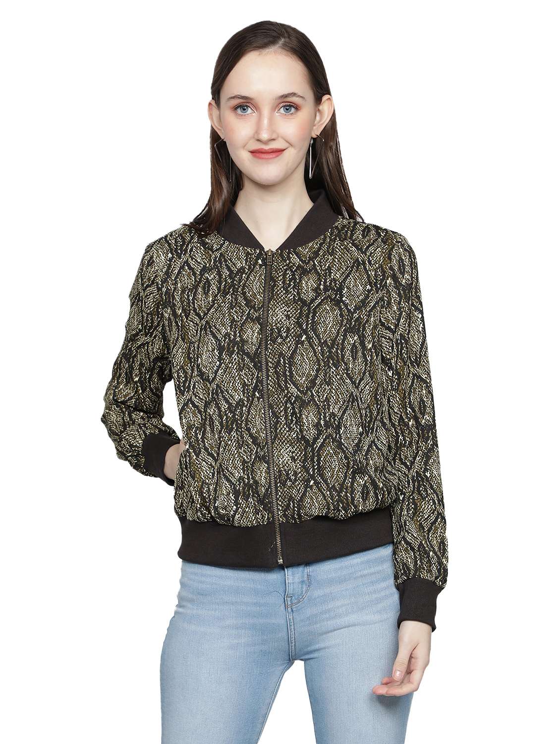 mandarin neck printed jacket