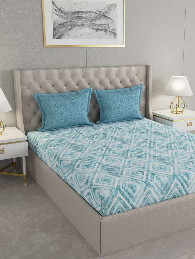 gm geometric 144 tc 100% cotton digital print brown double bedsheet with 2 pillow covers