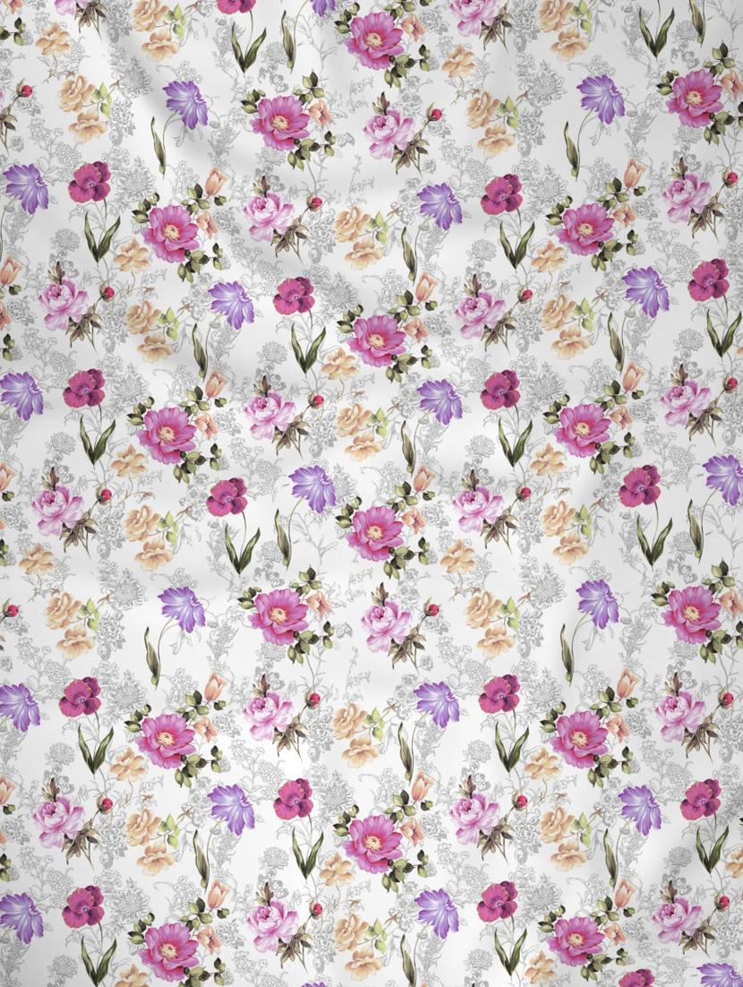 gm floral 144 tc 100% cotton digital print white & purple double bedsheet with 2 pillow covers - 18058936 -  Standard Image - 1