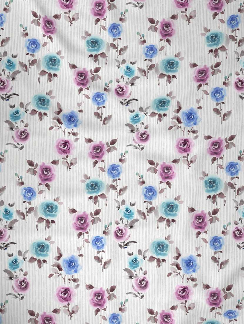 gm floral 144 tc 100% cotton digital print white, purple & blue double bedsheet with 2 pillow covers - 18058939 -  Standard Image - 1