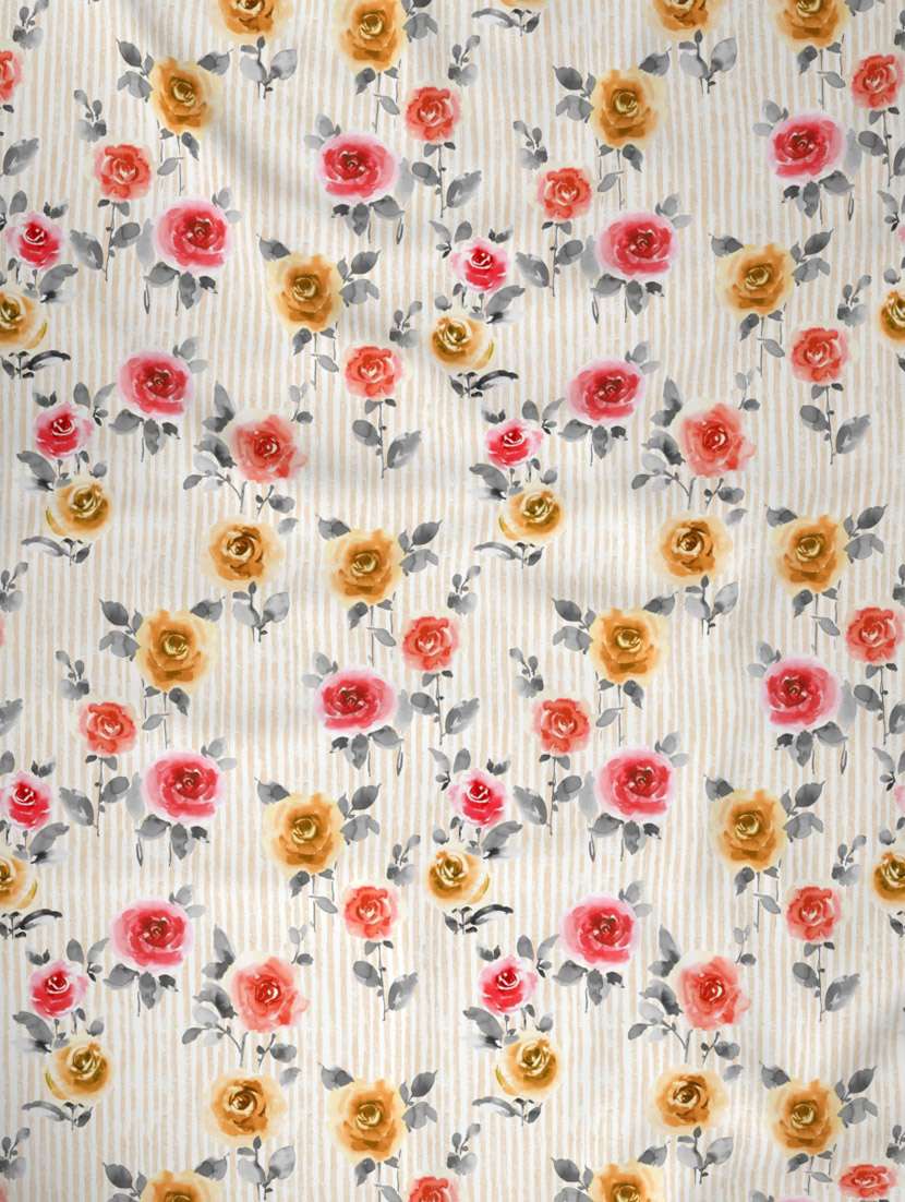 gm floral 144 tc 100% cotton digital print white, purple & blue double bedsheet with 2 pillow covers - 18058940 -  Standard Image - 1