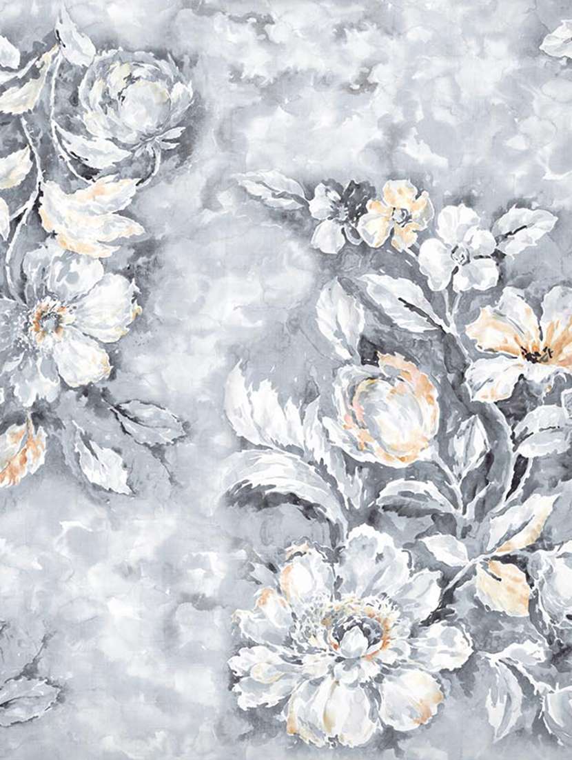 gm floral 144 tc 100% cotton digital print grey double bedsheet with 2 pillow covers - 18058974 -  Standard Image - 1
