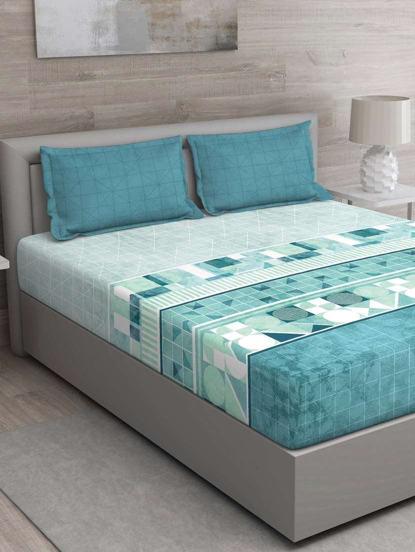 gm geometric 150 tc 100% cotton digital print brown double bedsheet with 2 pillow covers