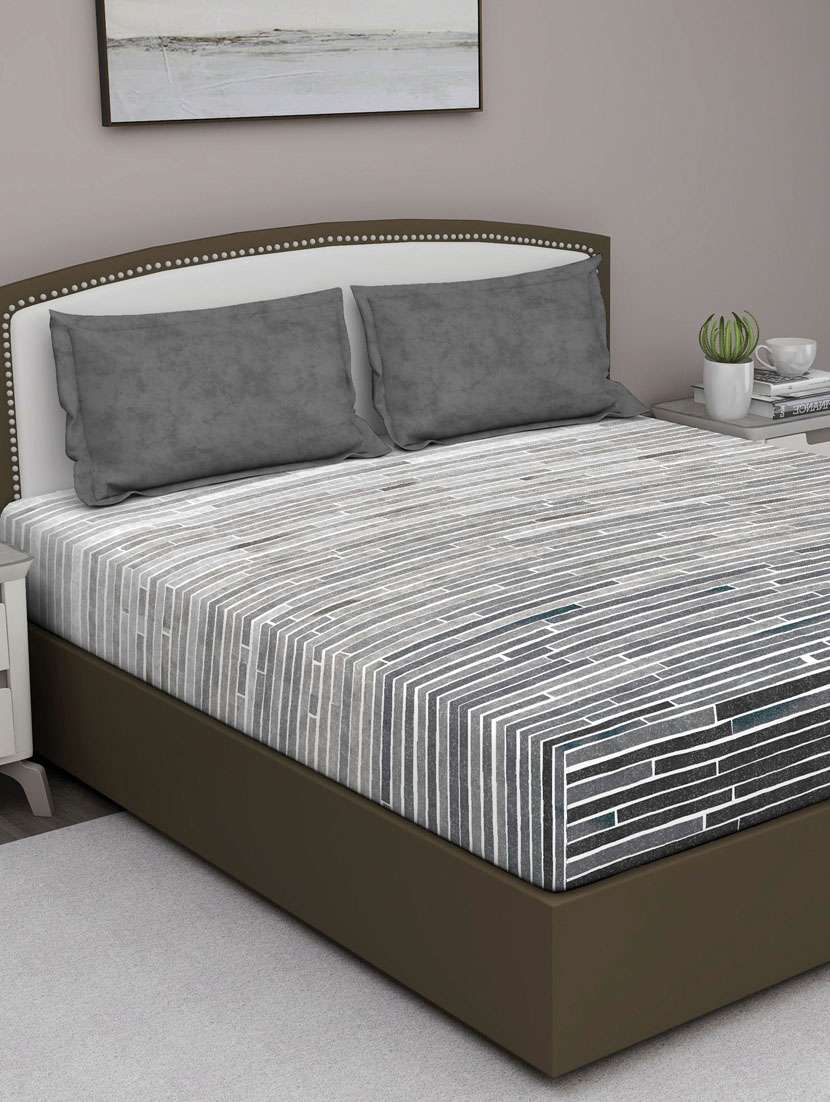 gm geometric 180 tc 100% cotton digital print blue double bedsheet with 2 pillow covers