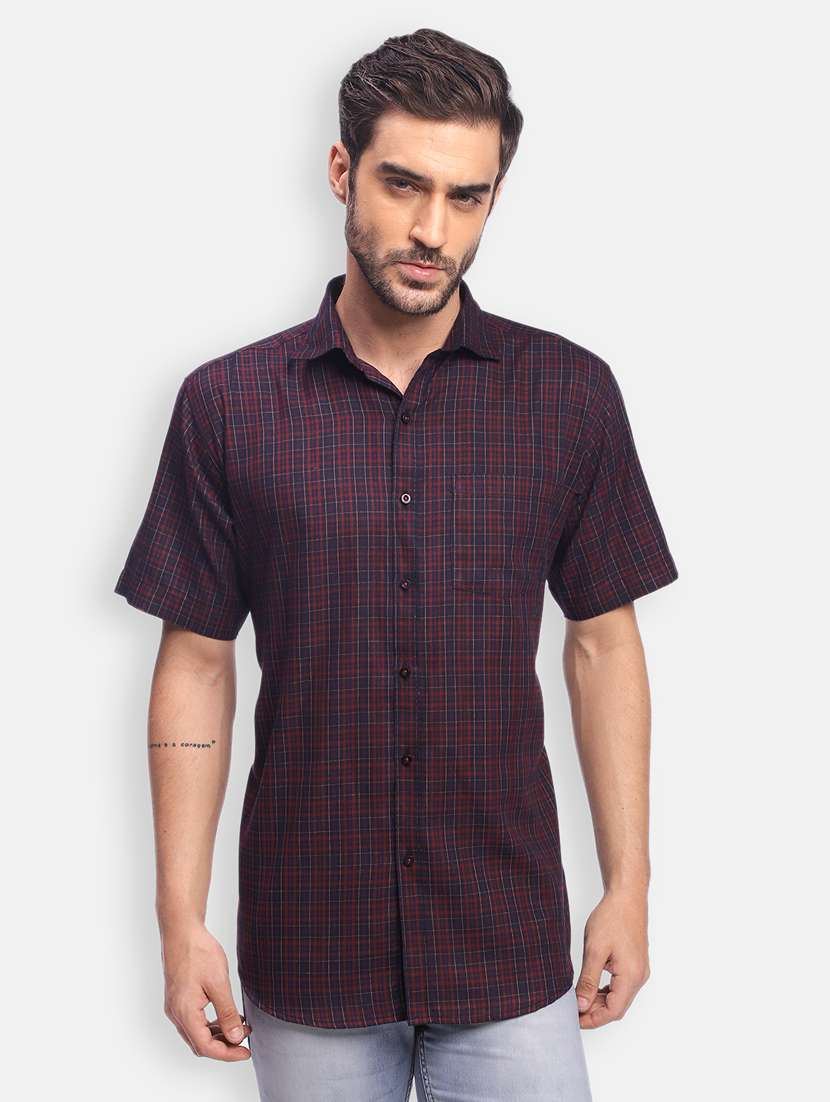 dark blue checkered casual shirt