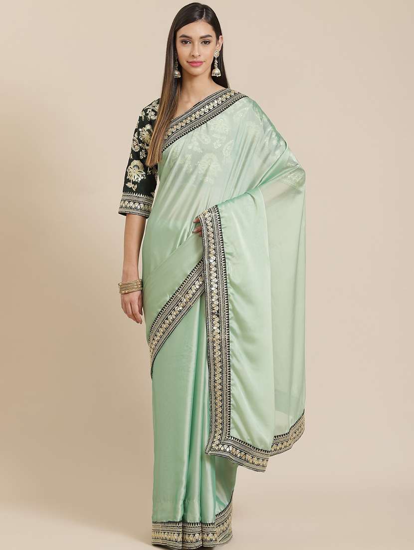 solid bordered saree with blouse