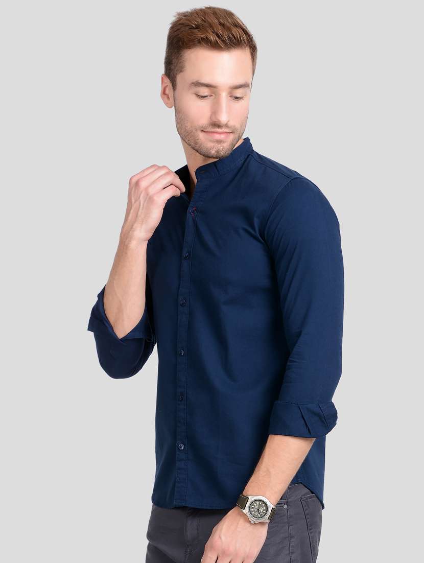 navy blue solid casual shirt - 18066149 -  Standard Image - 1