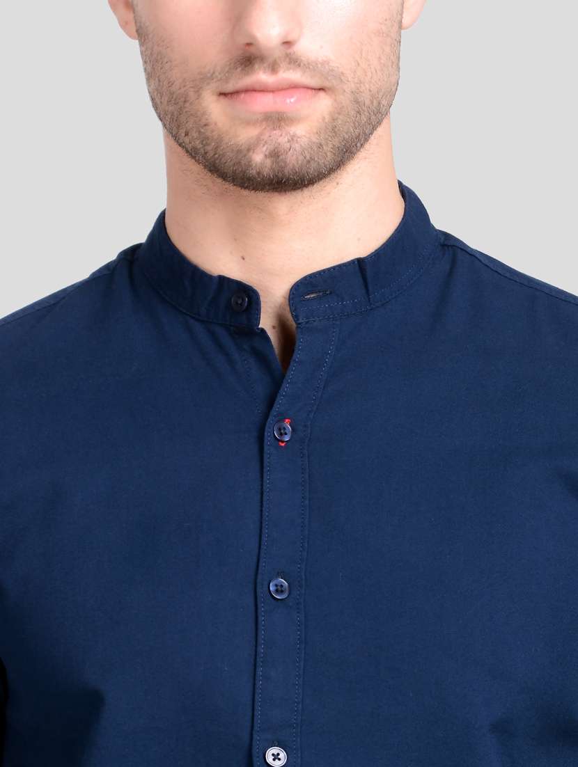 navy blue solid casual shirt - 18066149 -  Standard Image - 4