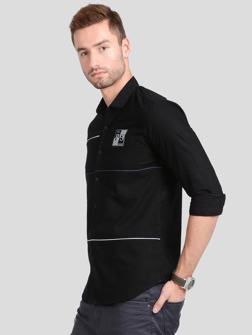 black solid casual shirt - 18066151 - Standard Image - 1