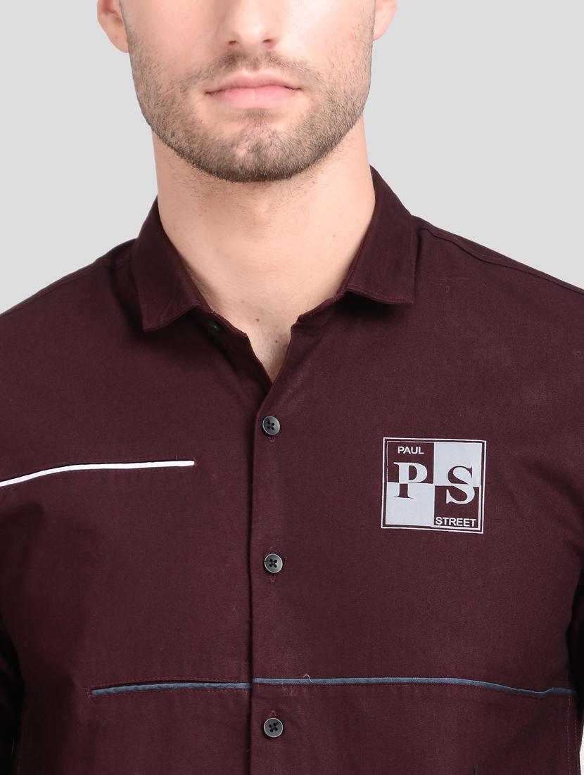 maroon solid casual shirt - 18066156 - Standard Image - 4