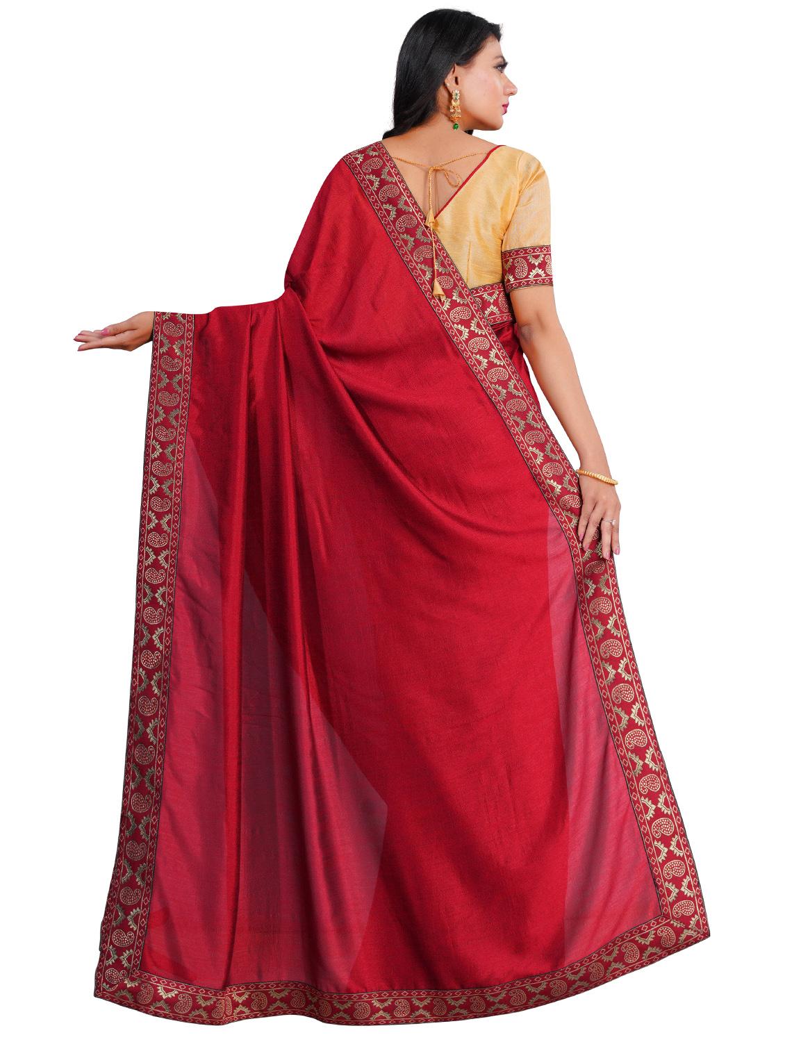 solid bordered saree with blouse - 18066379 -  Standard Image - 1