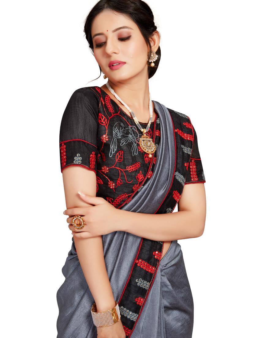 solid bordered saree with blouse - 18066383 -  Standard Image - 1
