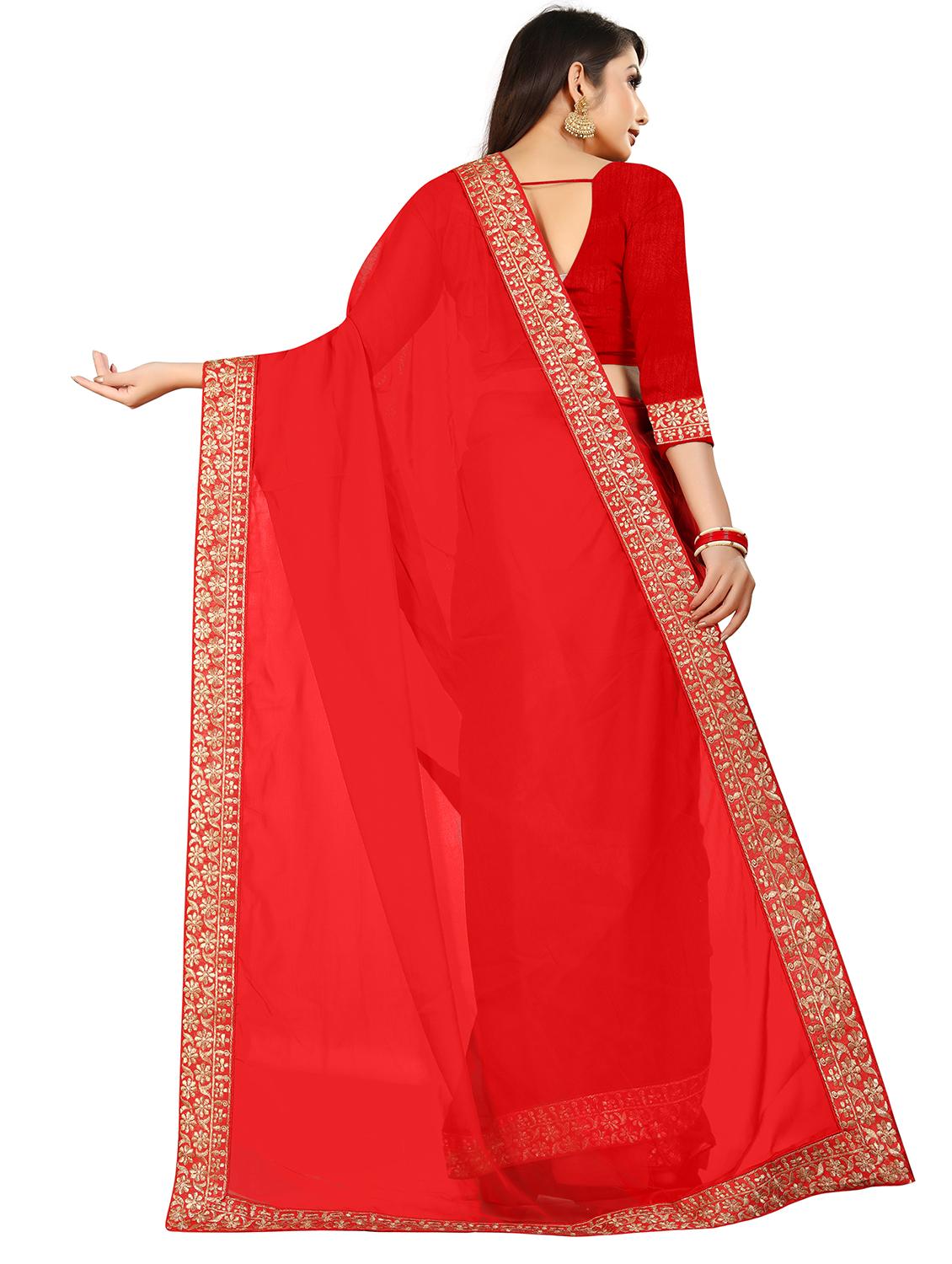solid bordered saree with blouse - 18066384 - Standard Image - 1