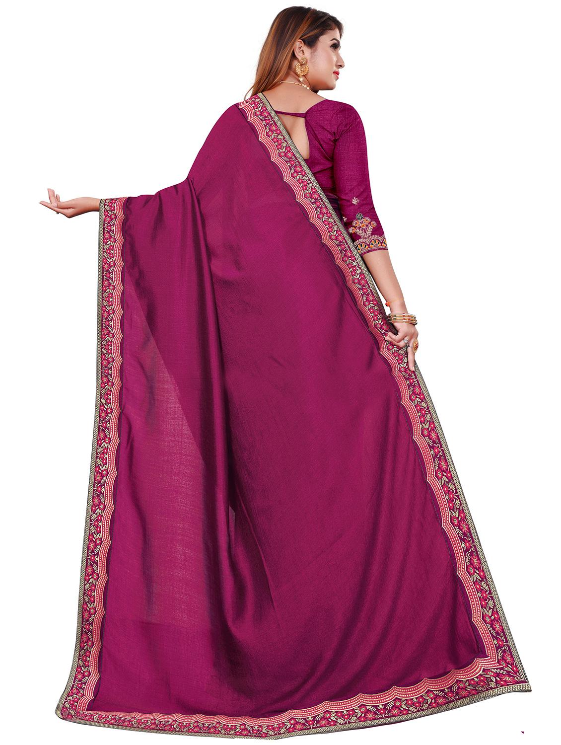 solid bordered saree with blouse - 18066391 -  Standard Image - 1