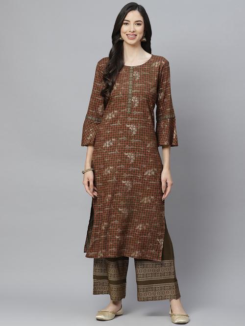 green rayon kurta palazzo set - 18066527 - Standard Image - 0