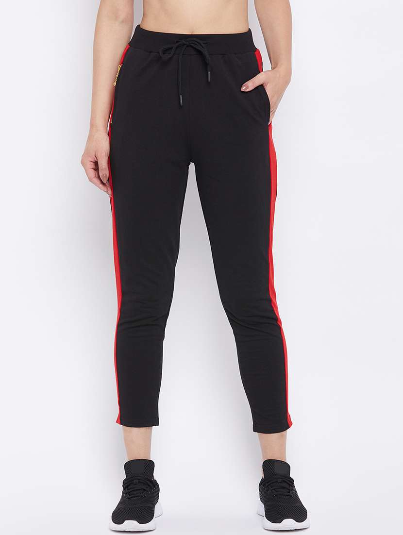 black color block ankle length track pant
