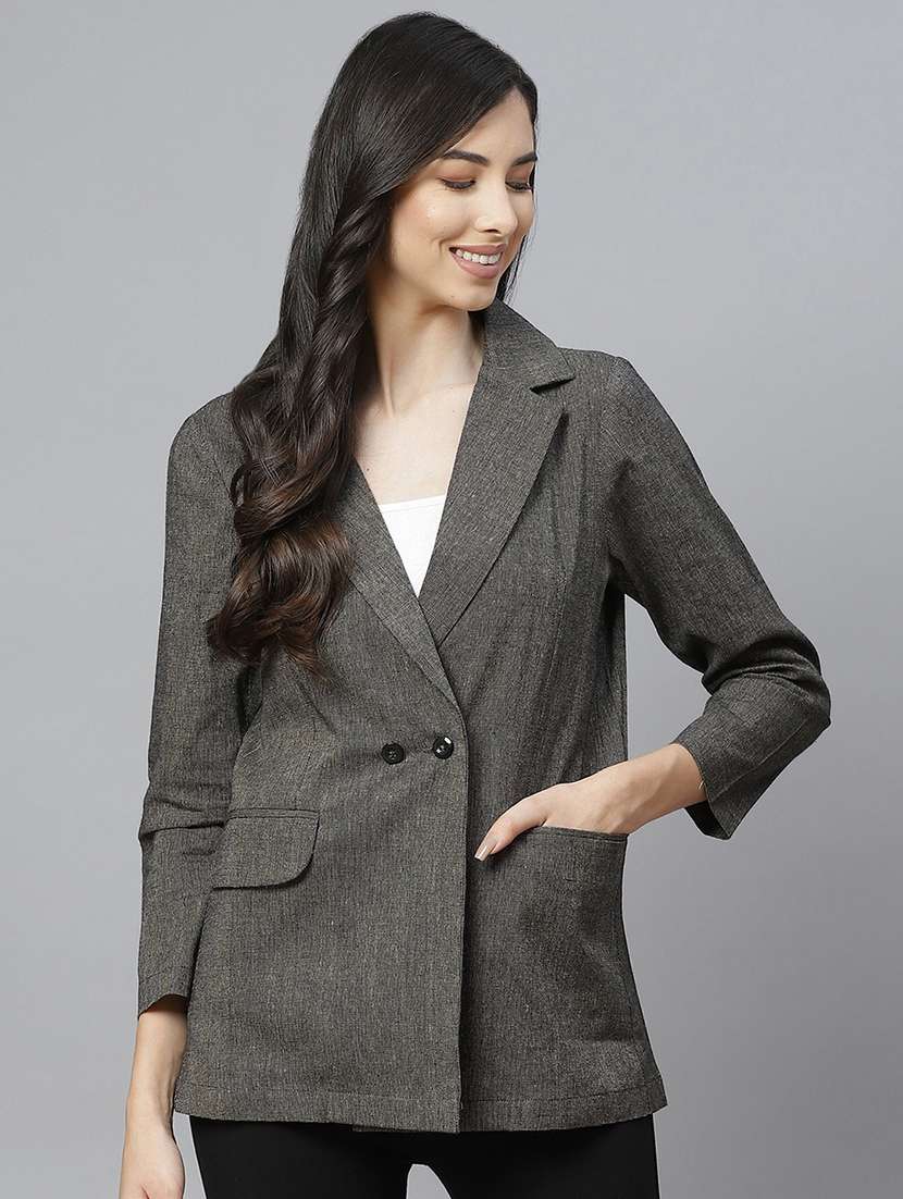 brown cotton casual blazer