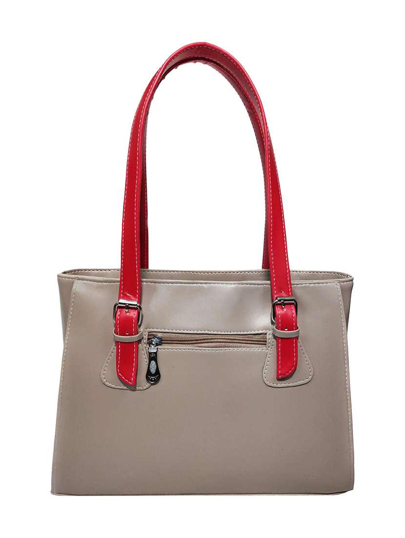 beige solid leatherette regular handbag - 18067061 - Standard Image - 1
