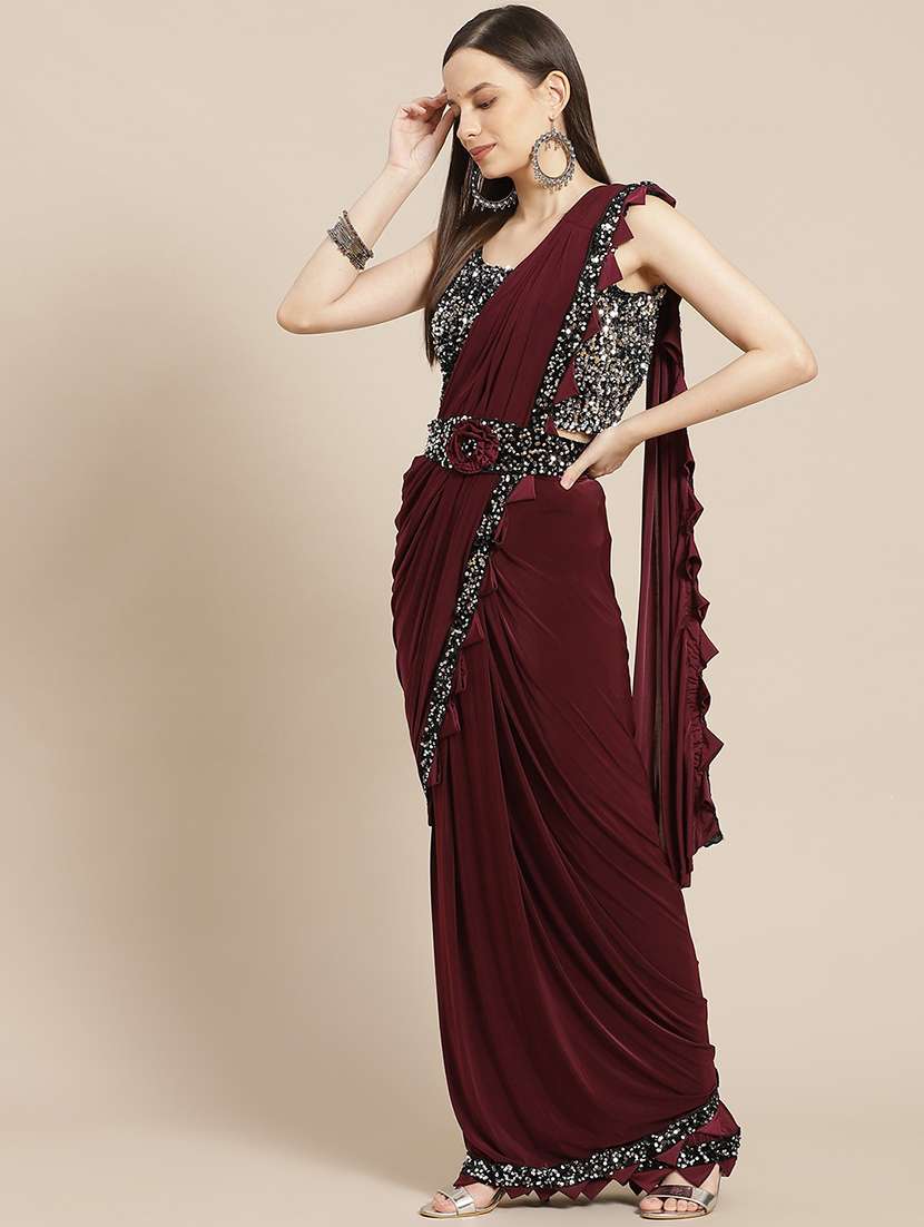 solid sequined draped saree with blouse